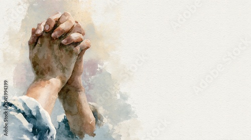 Watercolor Praying Hands with Soft White Space