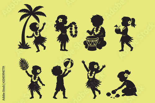 Canvastavla Hawaiian Luau Kids Beach Party Silhouette Vector