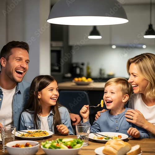 Family enjoying a meal together indoors.