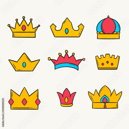 King Crowns Doodle Elements Collection
