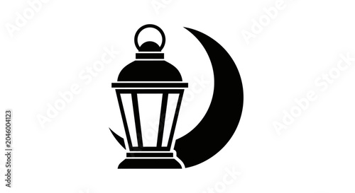 Black silhouette icon of a Ramadan lantern with a crescent moon.