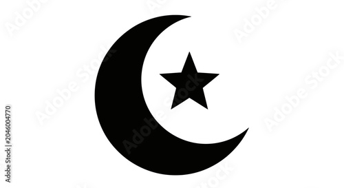 Black silhouette icon of a crescent moon and star symbol.