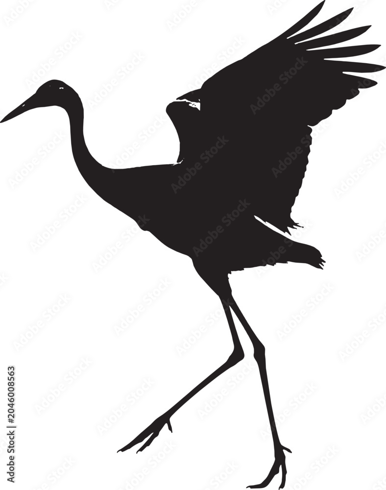 Obraz premium Silhouette of a crane bird in flight vector art