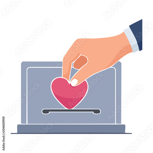 Hand donating a pink heart into a donation box