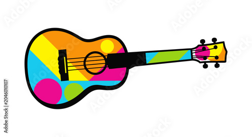 Vibrant Colorful Artistic Illustration of a Ukulele Musical Instrument.