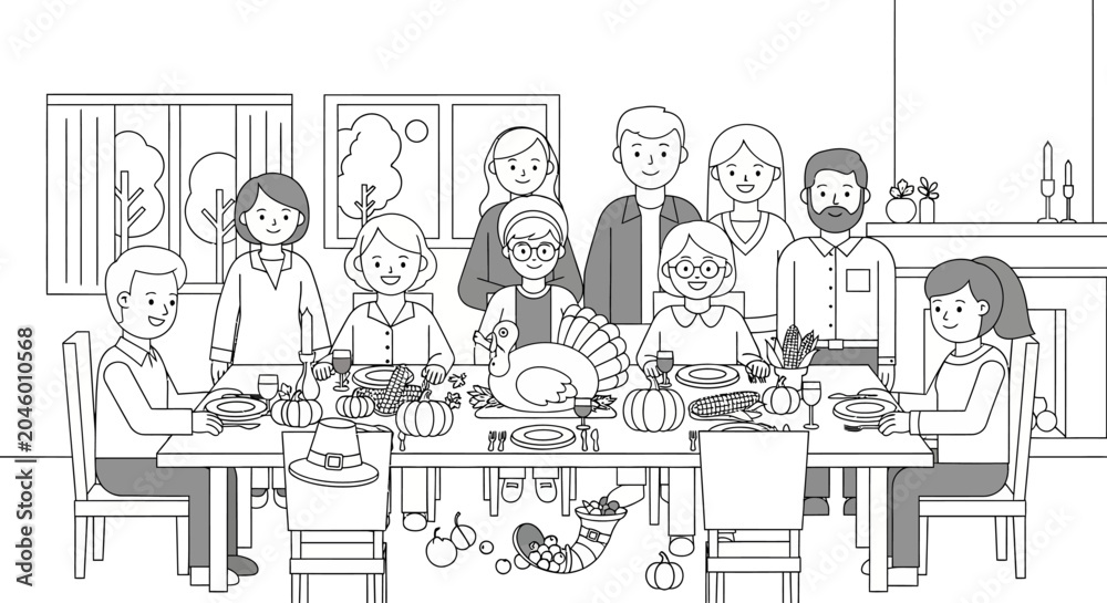 Obraz premium Multi-generational family enjoying a traditional Thanksgiving dinner.