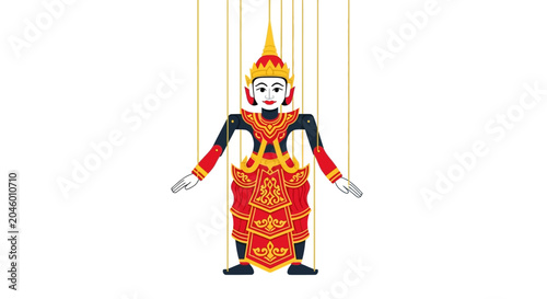 Billede på lærred Thai Marionette Puppet in Traditional Costume, Vector Illustration