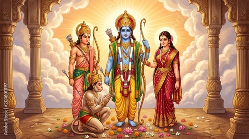 Hindu god rama sita laxmana hanuman darshan ram navami festival celebration wallpaper hd