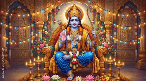 lord sri Ramachandra sitting on a golden throne