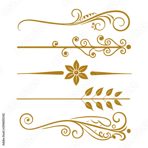 Golden floral dividers and ornaments elegant flourish flourishes ornate swirls vintage elements design graphic dividers.