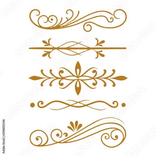 Decorative golden dividers and ornaments elegant flourish flourishes ornate swirls vintage elements design graphic dividers.