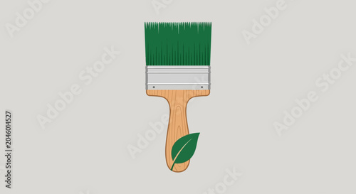 Green paintbrush with leaf symbol for eco-friendly painting or sustainable art