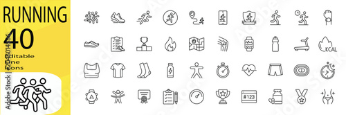 Running icon set. Editable stroke.