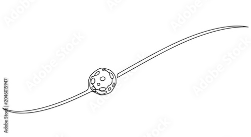 Abstract minimalist line art of a textured sphere on a curved line, isolated on white
