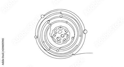 Foto Abstract atomic structure, nucleus, electrons orbiting, science, simple line art