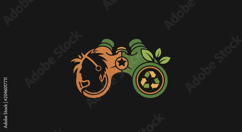 Photography recycling symbol with animal head graphic, eco-friendly vector illustration