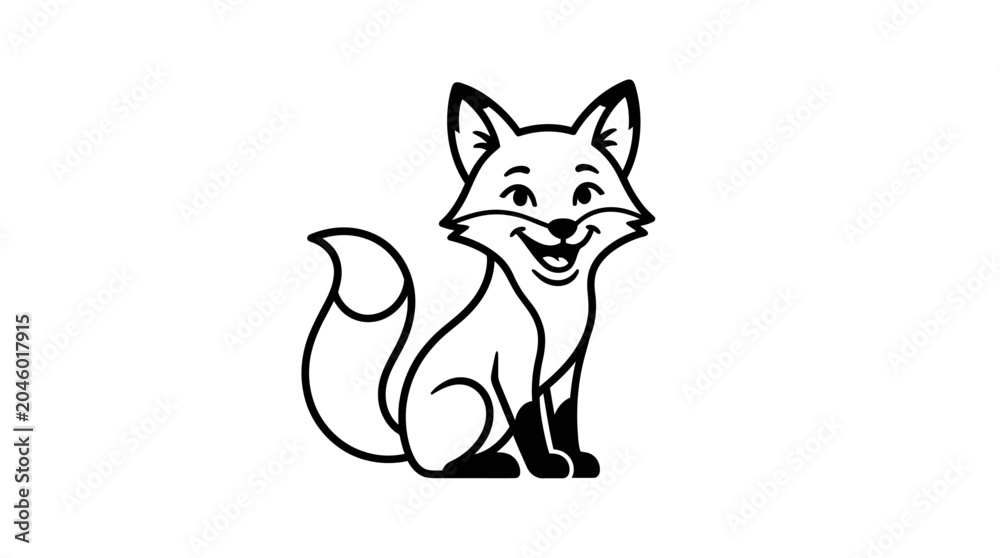 Obraz premium Smiling Cartoon Fox Sitting Down.