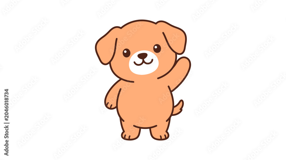 Obraz premium Cute orange puppy waving paw with friendly expression.