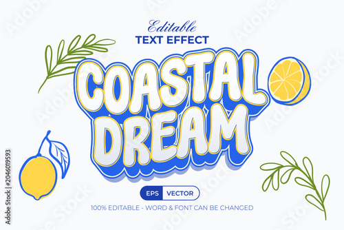 Coastal Dream Text Effect Summer Mediterranean 3D Wave Style. Editable Text Effect.
