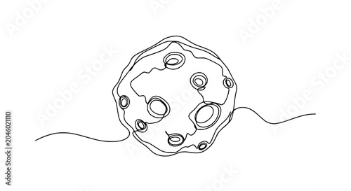 Fotografi Minimalist single line drawing of a textured asteroid or moon with craters