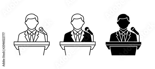Bild auf Leinwand Speaker Icons, Podium Presentation, Public Speaking Vector Set