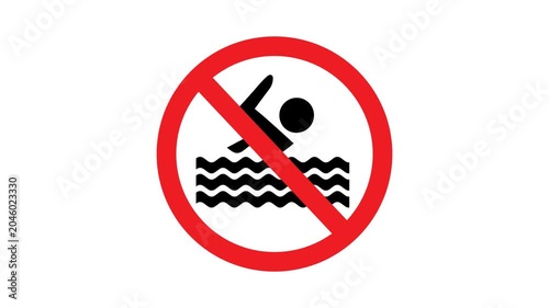 No Diving Prohibition Sign Animated Icon, Animated safety sign showing a diving figure