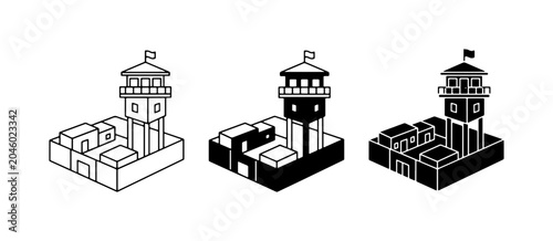 Photos Isometric Guard Tower Set, Security Outpost Icons, Military Watchtower Vector Gr