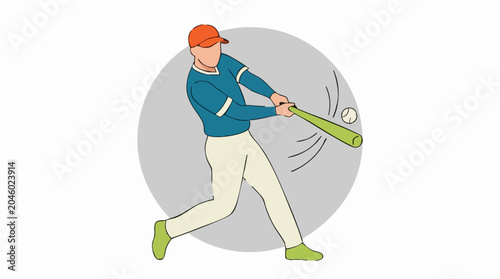 Foto Dynamic flat illustration of a baseball player hitting the ball with a bat