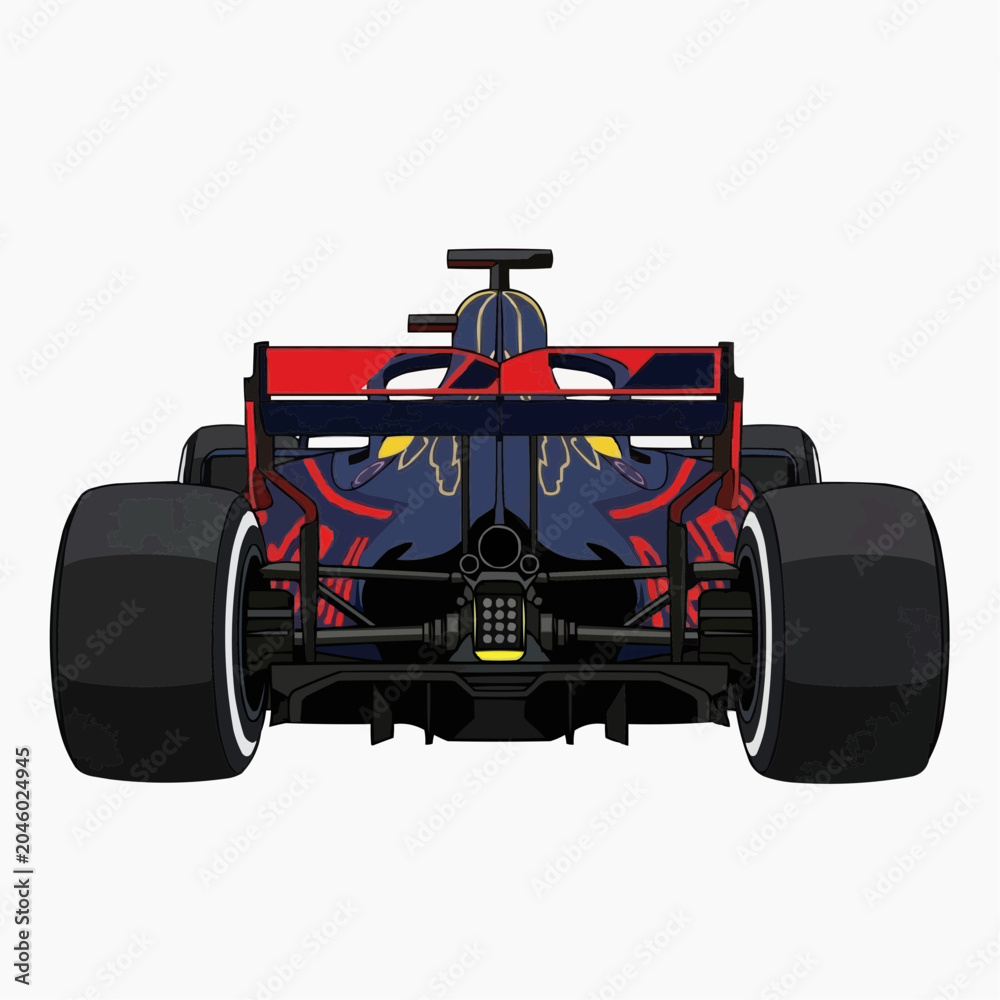 Obraz premium A colorful vector graphic illustration of a racing car from the rear view