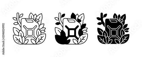 Tableau sur toile Eco-friendly fuel canister icons, green energy concept, renewable resource symbo