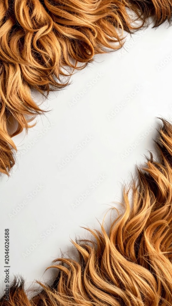 Naklejka premium Close-up of Curly Auburn Hair Forming a Frame on White Background.