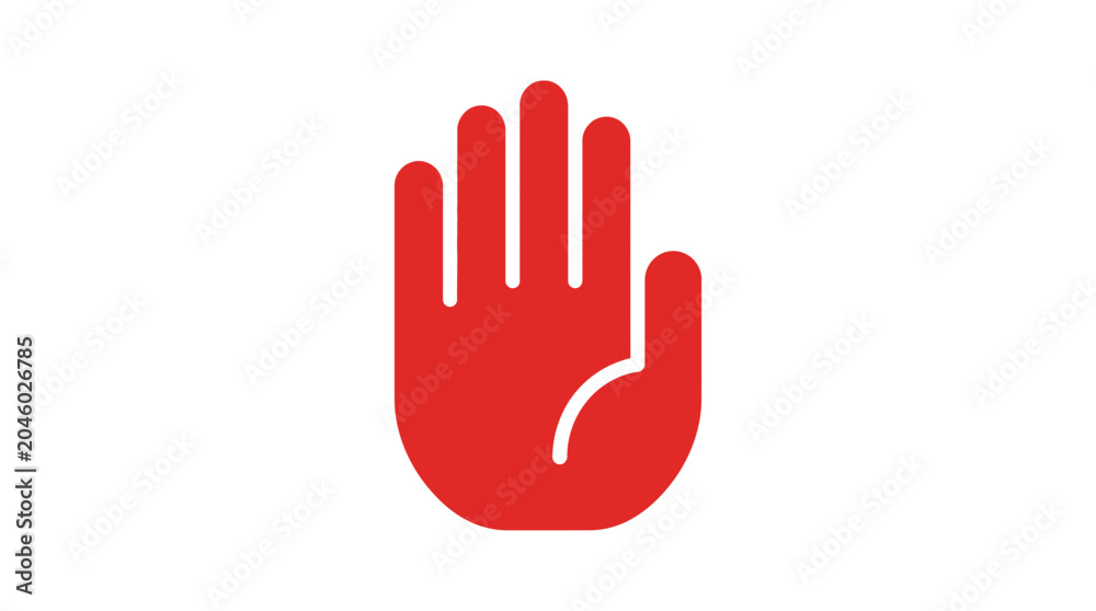 Fototapeta premium Red hand palm icon indicating stop or halt.