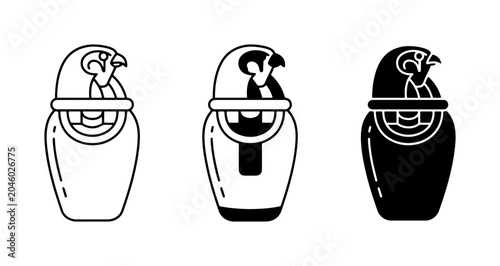 Photos Egyptian Canopic Jars, Horus Falcon Head, Ancient Artifacts, Vector Icons Set