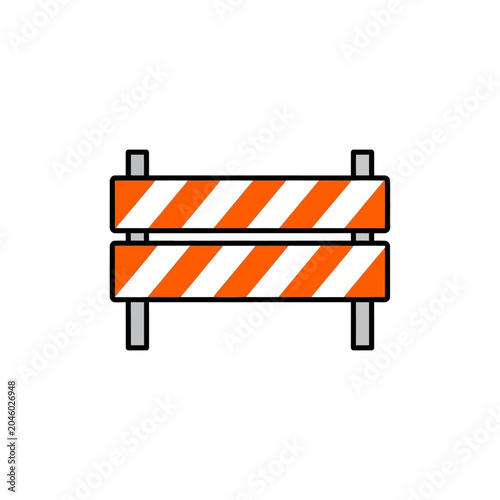 Flat vector icon of an orange construction road barricade
