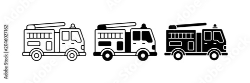 Obraz na płótnie Fire Truck Icons, Emergency Vehicle Vector Graphics, Red Fire Engine Illustratio