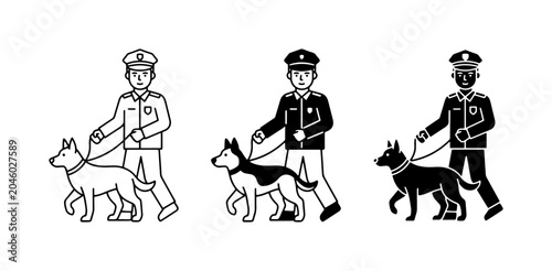 Bild auf Leinwand Security Guard Dog Patrol Icons, Police Officer K9 Unit Vector Set, Law Enforcem