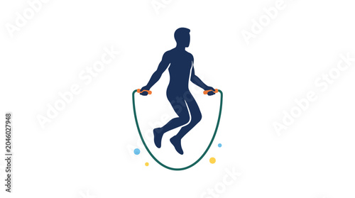 Schilderij op canvas Silhouette of a man skipping rope exercise illustration.