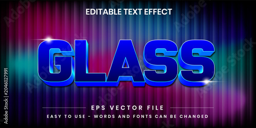 Glass neon 3D editable text effect vector on colorful curtain background