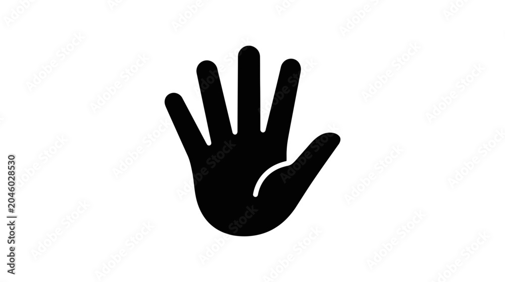 Fototapeta premium Solid black open palm five fingers hand icon.