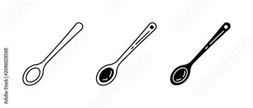 Tableau sur toile Simple Spoon Icons, Outline and Filled Styles, Kitchen Utensil Vector Graphics