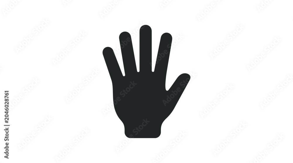 Fototapeta premium Solid blue-grey open hand palm five fingers silhouette icon.
