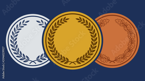 Tableau sur toile Gold, silver, and bronze medal icons.