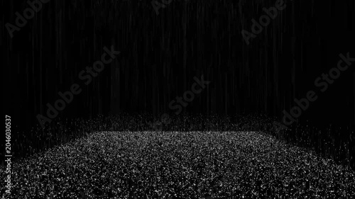 Rainy effect on black screen background, heavy rain wall falling, raindrops splashing, rain beautiful nature scene, rain closeup vfx insert, practical seamlessly loopable footage. 4k