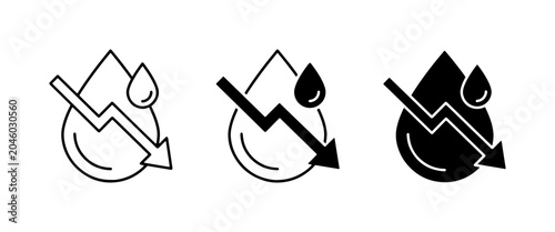 Canvastavla Water Drop Down Trend Icons, Liquid Level Decrease Symbol, Fluid Consumption Red