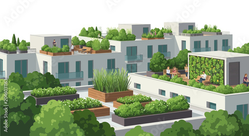 Foto Urban Rooftop Gardens: Green Living in Modern City Buildings