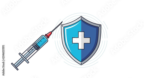 Foto Vaccination shield protection, syringe with vaccine and shield icon