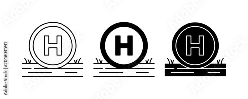 Tableau sur toile Helicopter Landing Pad Icons, H Symbol, Aviation Transport Graphics, Set of 3