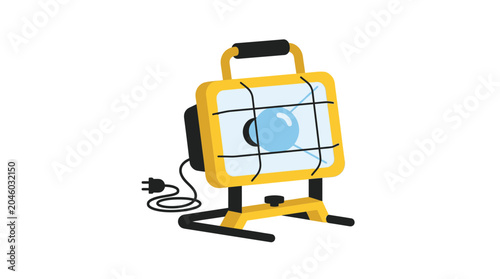 Foto Yellow portable halogen work light on stand illustration.