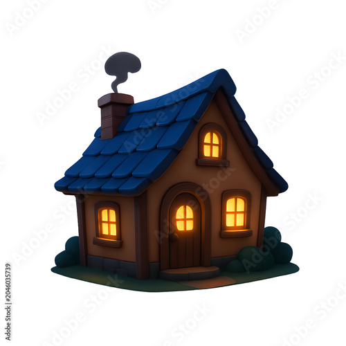 Cozy Cartoon House with Smoking Chimney