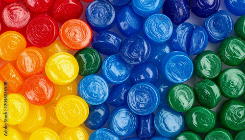 Detailed view of bright synthetic plastic grains and thermoplastic components on a clean surface